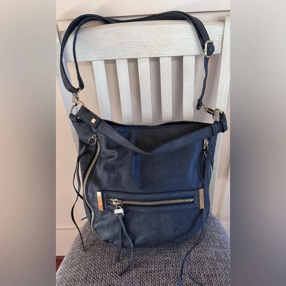 Nicole Miller New York Classic Black Hobo Bag with Gold Accents